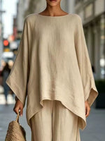 Full Size Batwing Sleeve Top and Wide-Leg Pants Set Plus Size