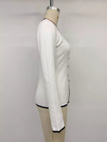 Contrast Trim Button Decor Knit Top