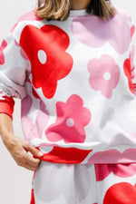 Flower Round Neck Long Sleeve Top and Pants Lounge Set - Ladyez