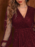 Sparkling Surplice Balloon Sleeve Mini Dress - Ladyez