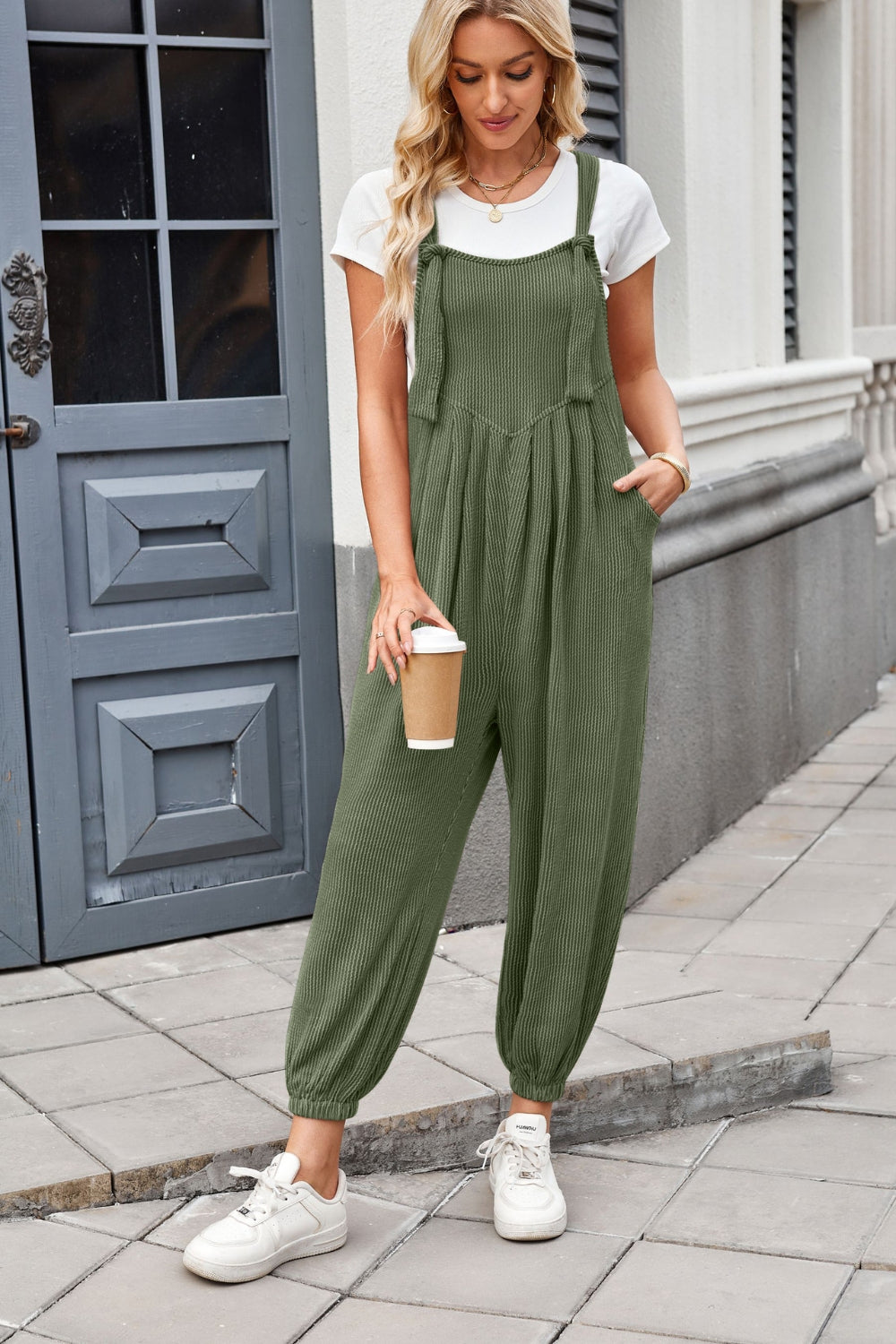 Lovelet Knotted Strap Overalls with Pockets - Ladyez