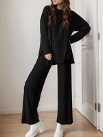 Casual Loose Long Sleeve Top and Wide Leg Pants Set