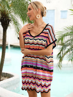 Angel Wings Rainbow Stripe Scalloped V-Neck Cover-Up Dress - Ladyez