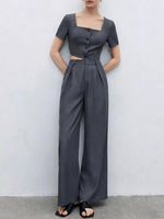 Square Neck Crop Top & Wide Leg Pants Set