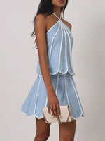 Contrast Trim Halter Neck Top and Skirt Set