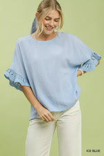 Umgee Crochet Trim Flutter Sleeve Top