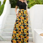 Printed Round Neck Short Sleeve Maxi Dress - Ladyez