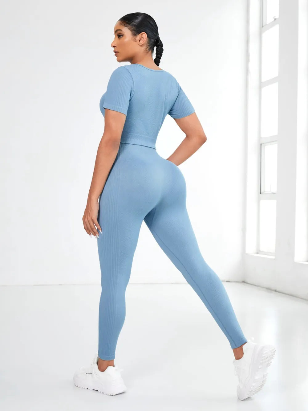 Round Neck Short Sleeve Top and Leggings Active Set - Ladyez