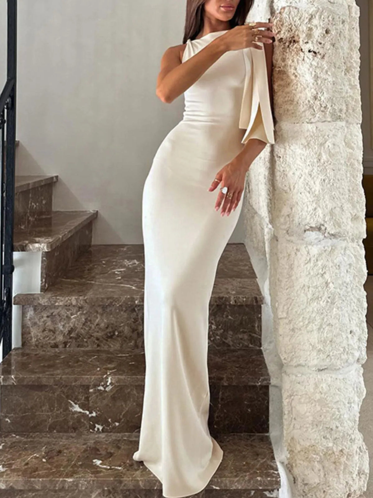 Asymmetrical Tied Sleeveless Maxi Dress - Ladyez