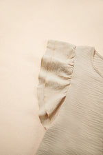 Solid Color Ruffled Short Sleeve Casual Blouse