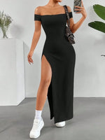 Off-Shoulder High Slit Bodycon Maxi Dress - Ladyez