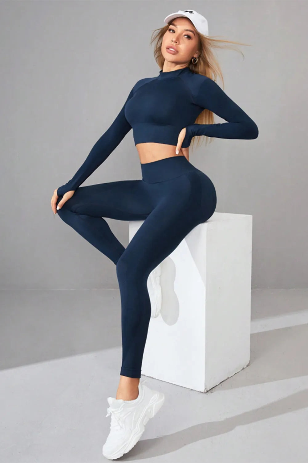 Mock Neck Long Sleeve Top and Pants Active Set - Ladyez