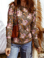Floral Print Waffle Textured Long Sleeve Top