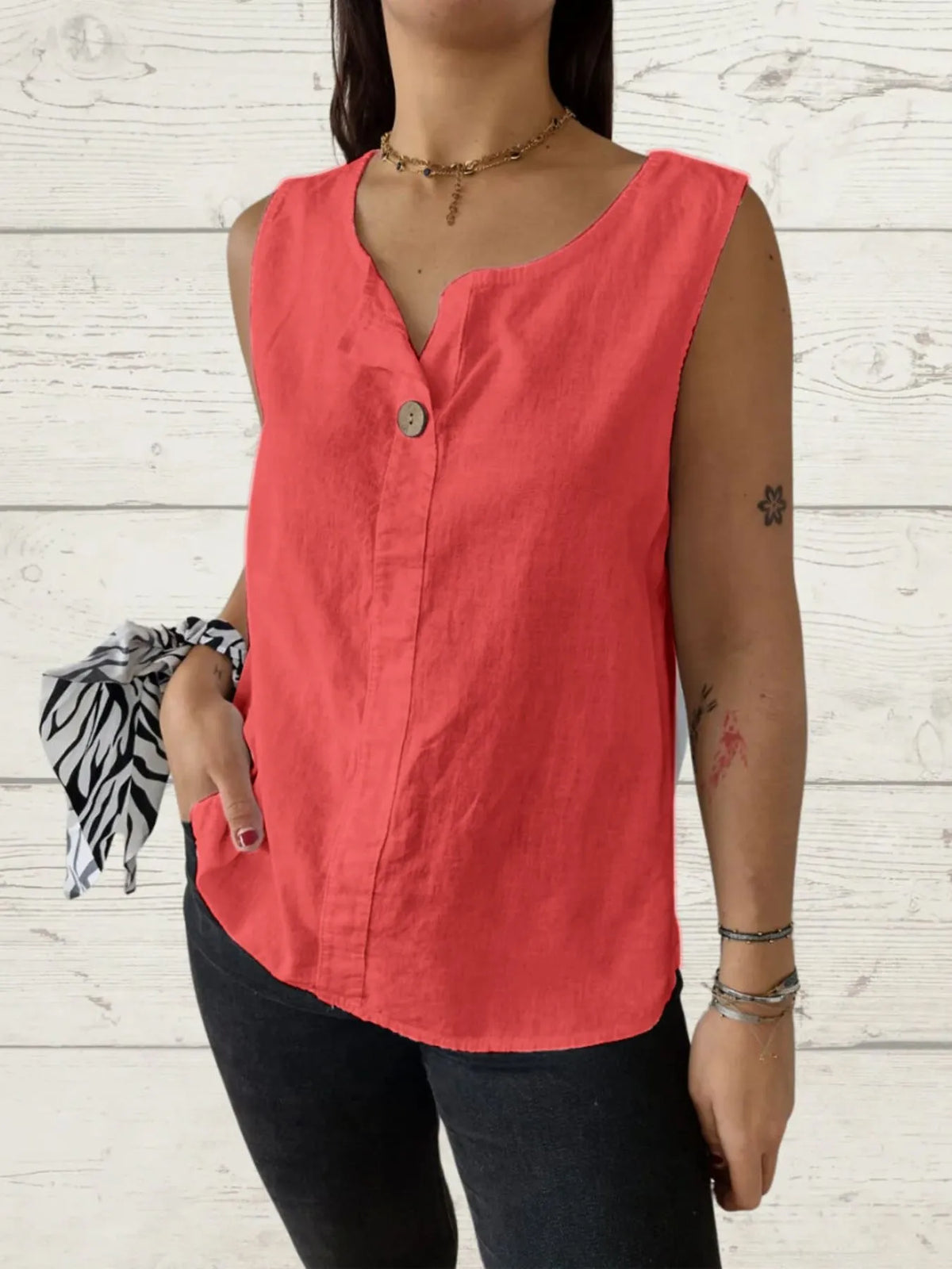 Full Size Casual Linen Sleeveless Blouse Plus Size - Ladyez