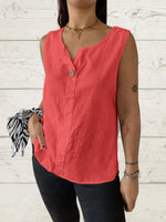 Full Size Casual Linen Sleeveless Blouse Plus Size - Ladyez