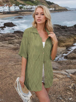 Button Down Eyelet Collared Neck Knit Shirt