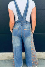 Vintage Rose Printed Pleated Loose Denim Overall
