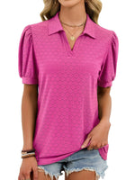Eyelet Johnny Collar Puff Sleeve Top
