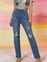 High-Waisted Distressed Jeans