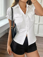 Elegant Ruffle Sleeve Button-Down Shirt