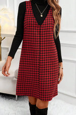 Houndstooth V-Neck Sleeveless Mini Dress