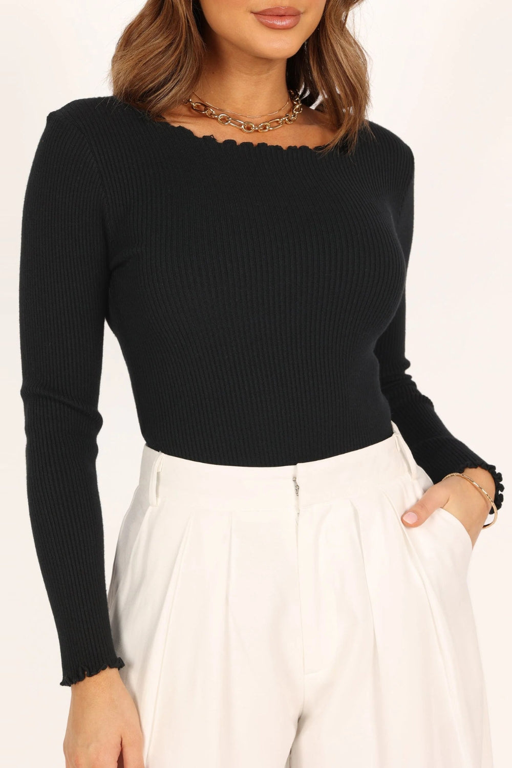 Lettuce Edge Round Neck Long Sleeve T-Shirt - Ladyez