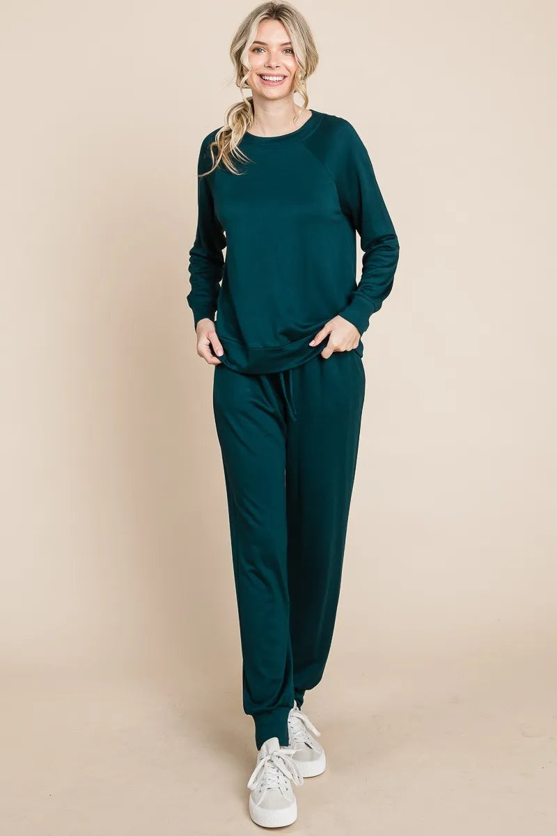 Super Lady Round Neck Raglan Sleeve Top and Drawstring Pants Lounge Set - Ladyez