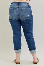 Judy Blue Full Size Mid Rise Cuffed Destroy Bf Jeans Plus Size - Ladyez