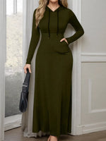 Drawstring Long Sleeve Hooded Maxi Dress
