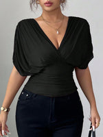 Ruched Surplice Short Sleeve Top