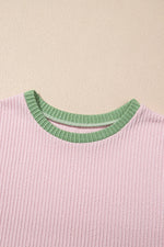 Contrast Trim Round Neck Cap Sleeve Top