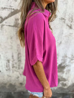 Full Size Collared Neck Half Sleeve Shirt Plus Size