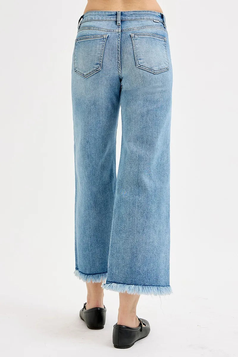 RISEN Full Size Mid Rise Crop Wide Leg Jeans Plus Size - Ladyez