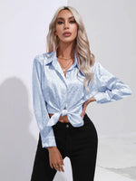 Leopard Collared Neck Long Sleeve Shirt