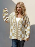 Double Take Checkered Open Front Dropped Shoulder Cardigan
