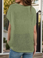 Openwork Round Neck Short Sleeve Cover-Up - Ladyez