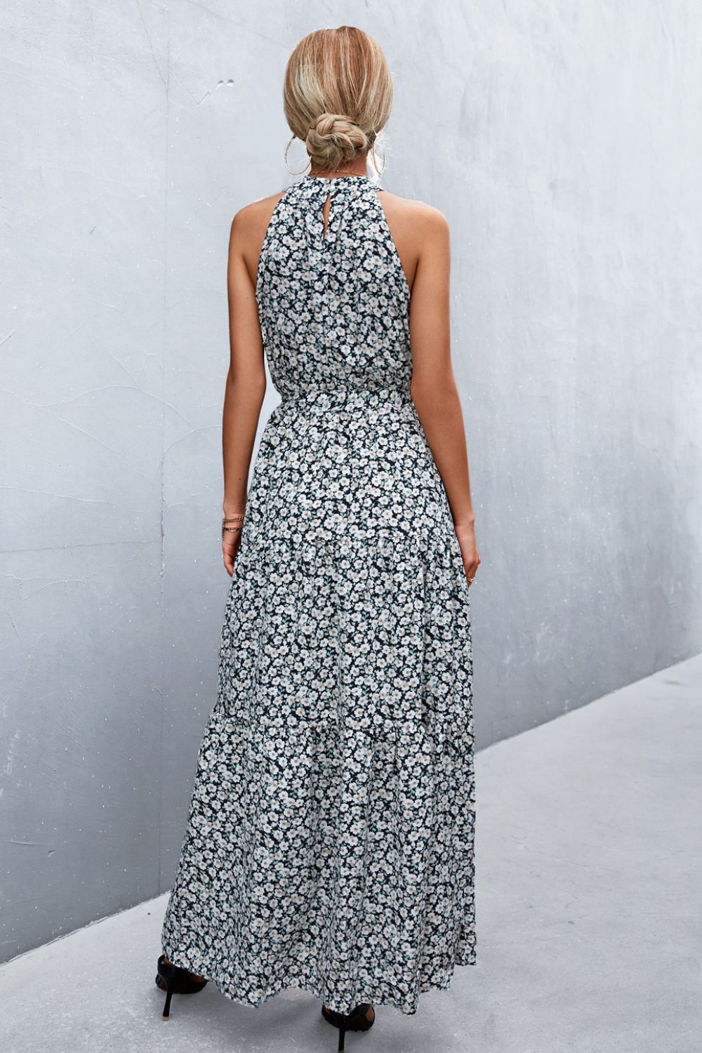 Printed Sleeveless Tie Waist Maxi Dress - Ladyez