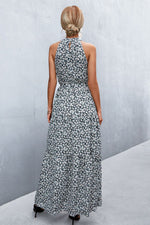 Printed Sleeveless Tie Waist Maxi Dress - Ladyez