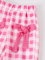 Children's Ribbed Tank Top and Plaid Pants Set with Bows