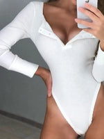 Quarter Snap Ribbed Round Neck Long Sleeve Bodysuit