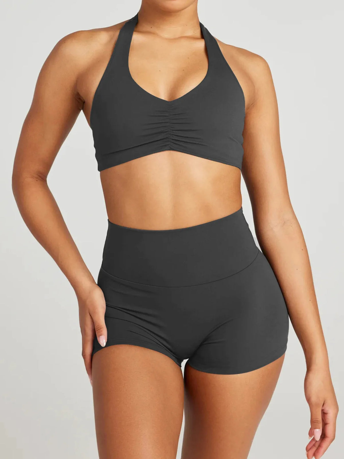 Halter Neck Cami and Shorts Active Set - Ladyez