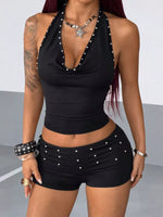 Studded Halter Neck Crop Top and Shorts Set