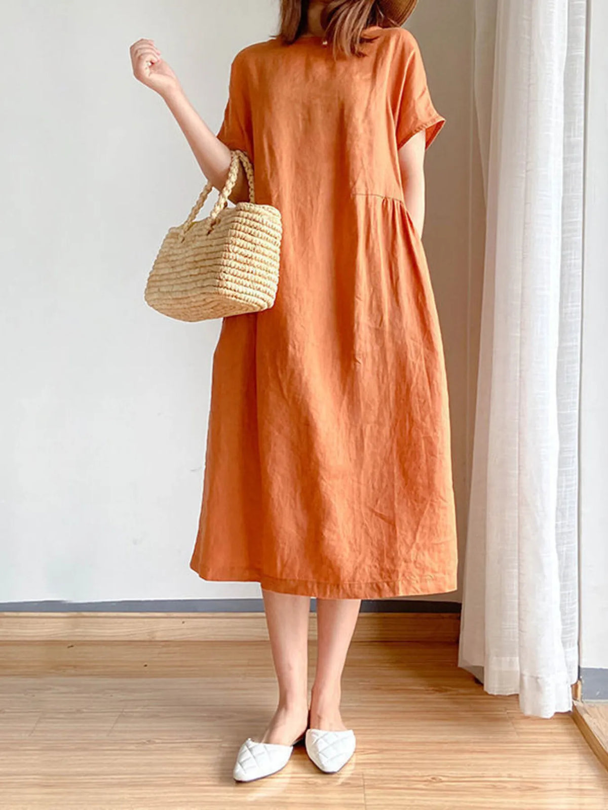 Full Size Casual Round Neck Midi Dress Plus Size - Ladyez