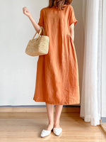 Full Size Casual Round Neck Midi Dress Plus Size - Ladyez