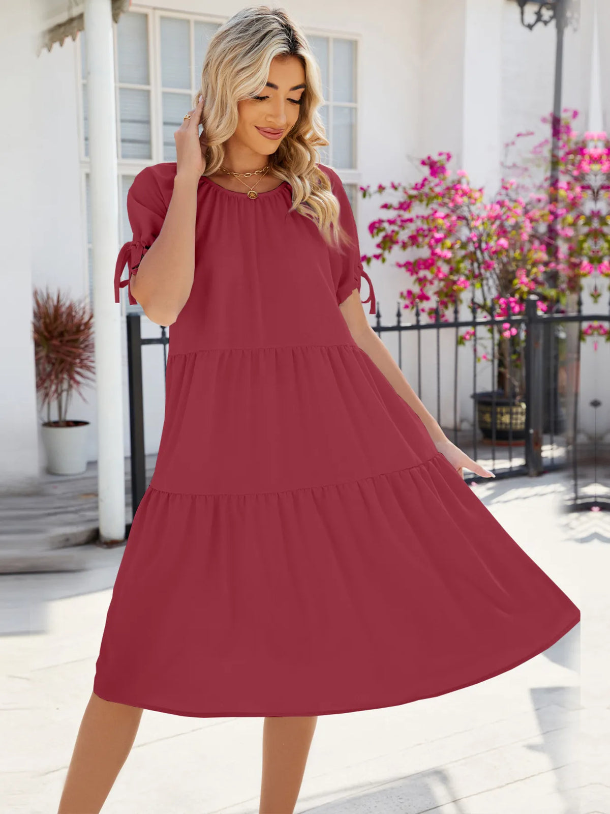Tiered Round Neck Summer Dress