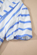 Stripe Ricrac Trim Notched Neck Half Sleeve Vacation Dress