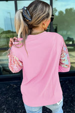 Long Sleeve Sequin Round Neck Pullover Top
