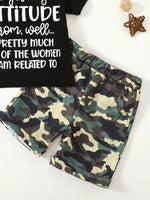Children's Letter Graphic Tee and Camouflage Shorts Set