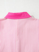 Stripe Color Block Patchwork Shirt Collar Button Down Puff Sleeve Mini Dress