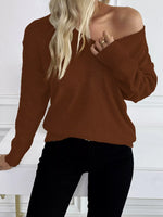 Casual V-Neck Drop Shoulder Sweater